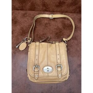 Fossil Maddox Leather Flap Messenger Tan Turn-lock Handba
